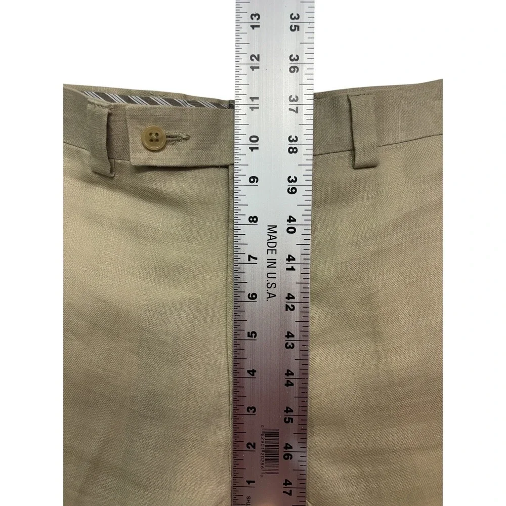 Calvin Klein 42L 34x36 Tan 2pc Pant Suit 100% Linen Lightweight Flat Front Mens